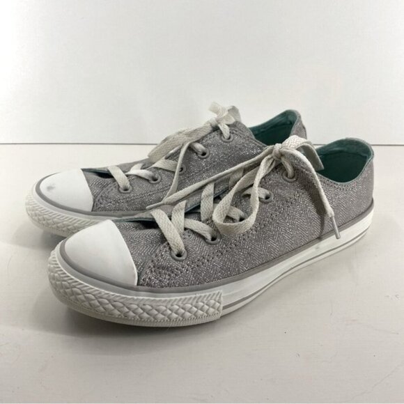 Converse Other - Converse Double Tongue Silver Sparkle and Turquoise Low Top Sneakers Youth Size3